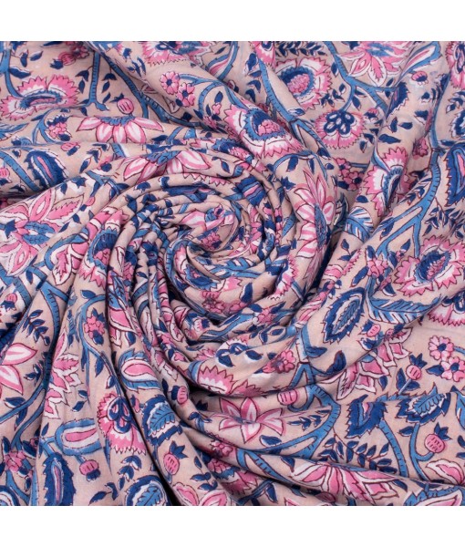 Light Pink Multi Floral Block Printed Cotton Fabric Voile Dress Material