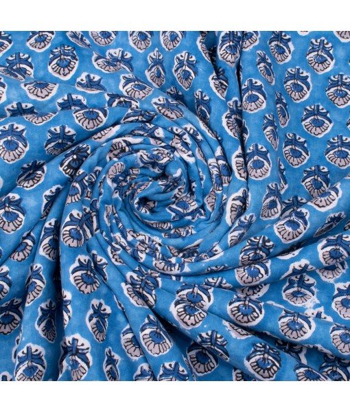 Handmade Indigo Blue Floral Block Printed Cotton Fabric