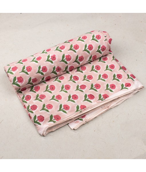 Indian Hand Block Print Cotton Pink Fabric Dress Sewing Material