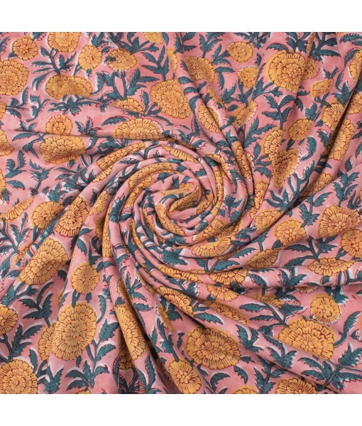 Handmade Pale Chestnut Multi Floral Block Printed Fabric Dress Material