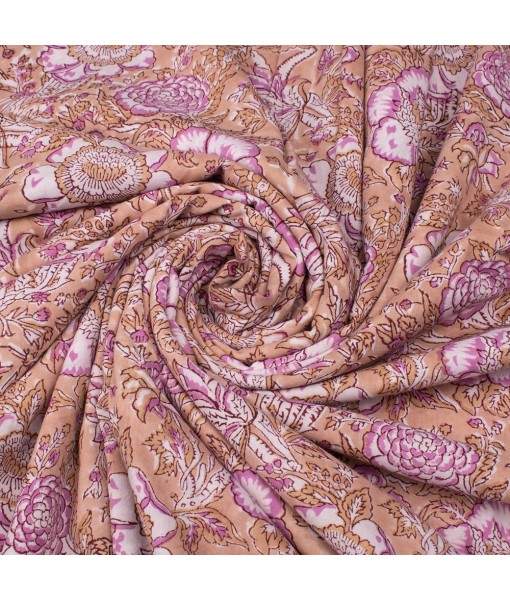 Handmade Pastel Pink Multi Floral Block Printed Fabric