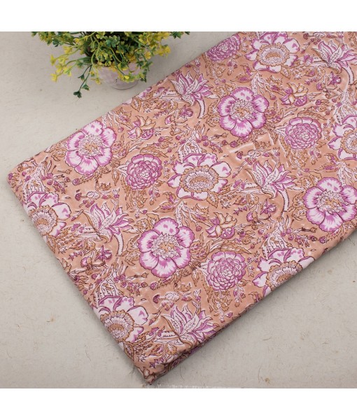 Handmade Pastel Pink Multi Floral Block Printed Fabric