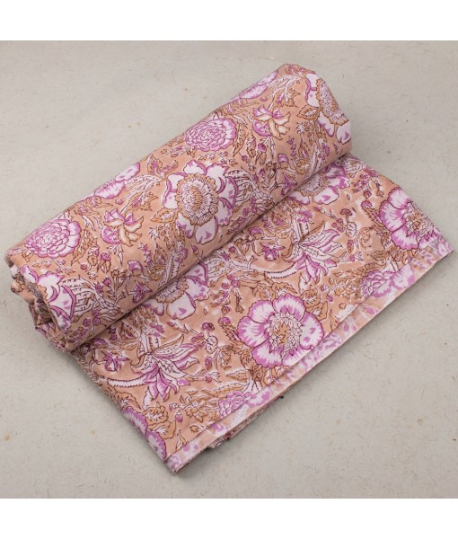 Handmade Pastel Pink Multi Floral Block Printed Fabric