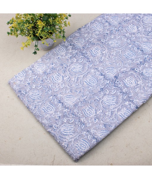 Handmade Lavender Multi Floral Block Printed Fabric