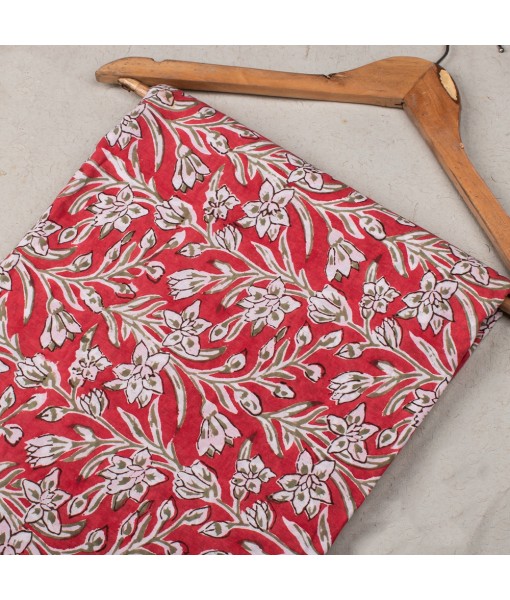 Handmade Red Multi Floral Block Printed Fabric Dress Material