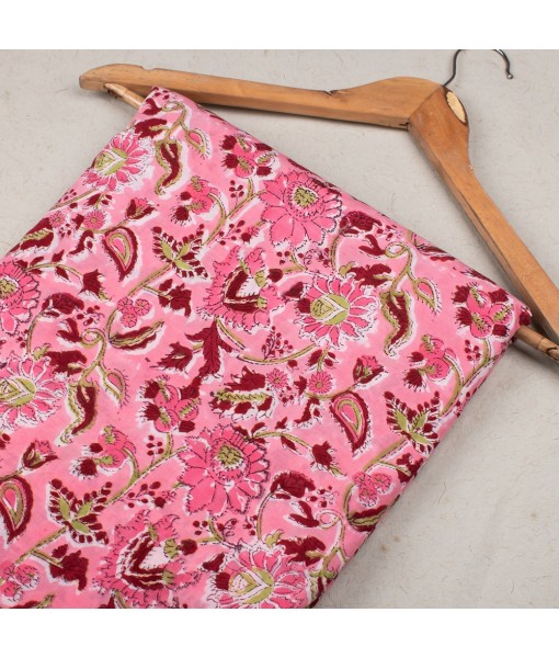 Hand Block Printed Multi Floral Pink Cotton Fabric