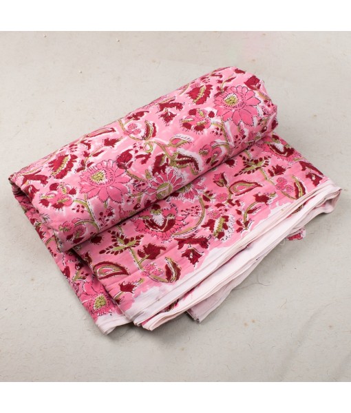 Hand Block Printed Multi Floral Pink Cotton Fabric