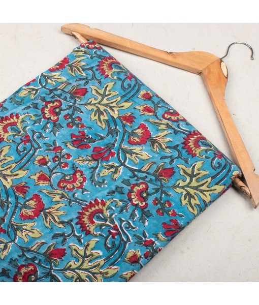 Hand Block Printed Multi Floral Light Blue Cotton Fabric