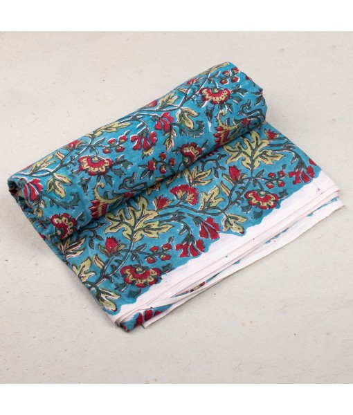 Hand Block Printed Multi Floral Light Blue Cotton Fabric