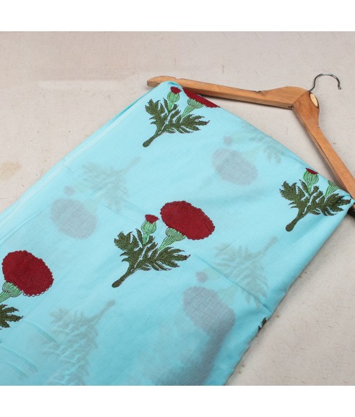 Hand Block Printed Multi Floral Blue Cotton Fabric