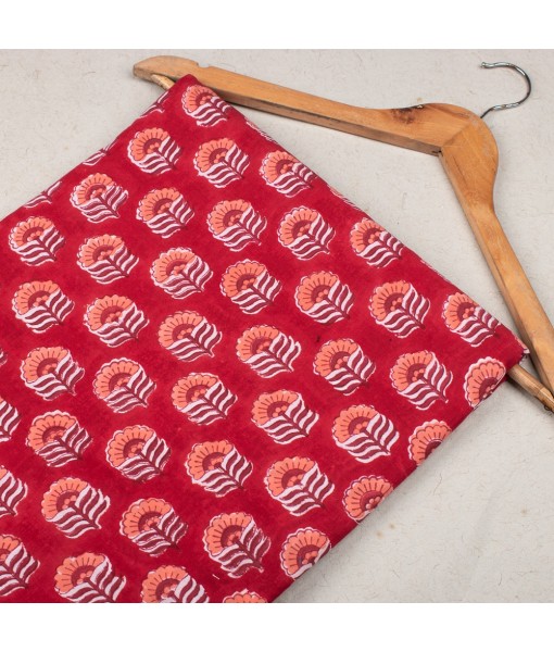 Hand Block Printed Multi Floral Red Cotton Fabric