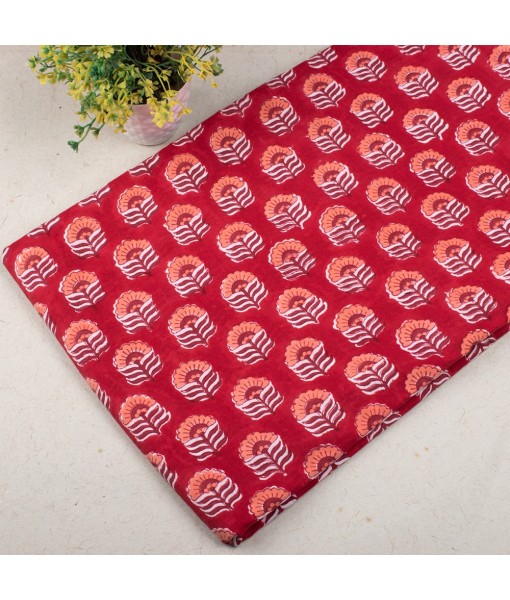 Hand Block Printed Multi Floral Red Cotton Fabric