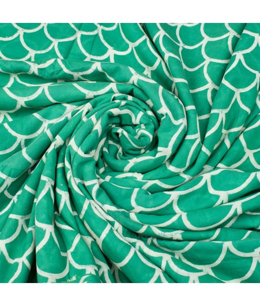 Hand Block Printed Multi Floral Green Cotton Fabric