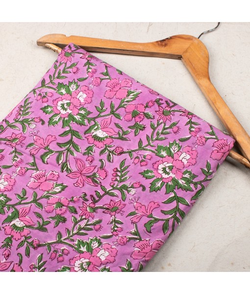 Hand Block Printed Multi Floral Light Pink Cotton Fabric