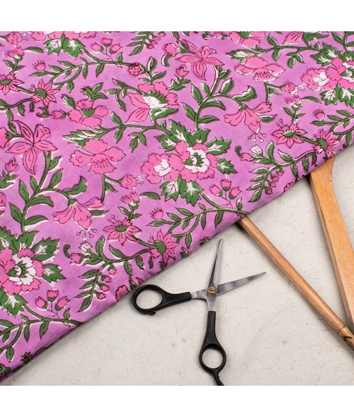 Hand Block Printed Multi Floral Light Pink Cotton Fabric