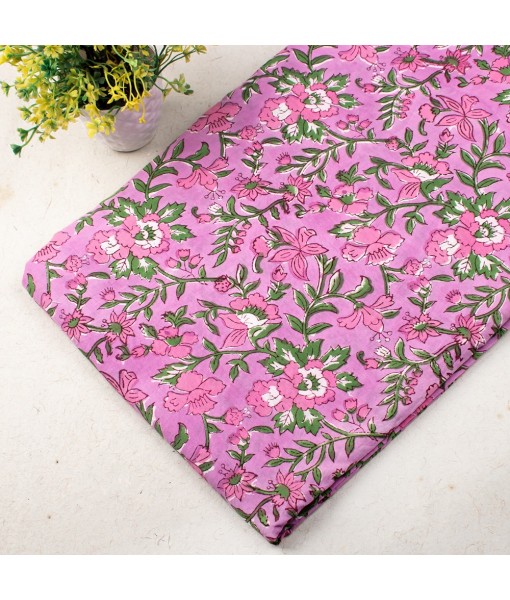 Hand Block Printed Multi Floral Light Pink Cotton Fabric