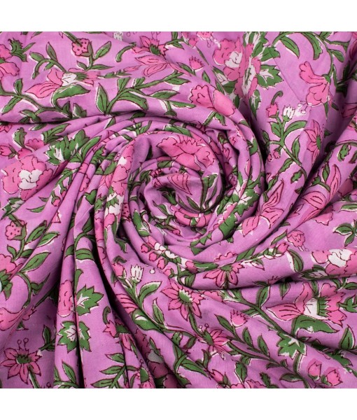 Hand Block Printed Multi Floral Light Pink Cotton Fabric