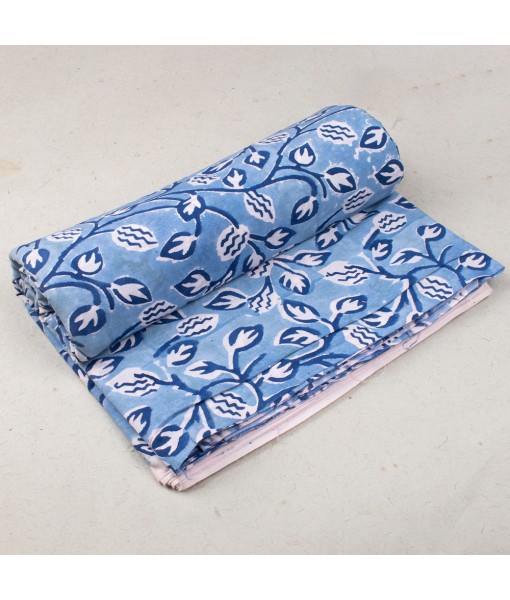 Hand Block Printed  Multi Floral Vista Blue Cotton Fabric