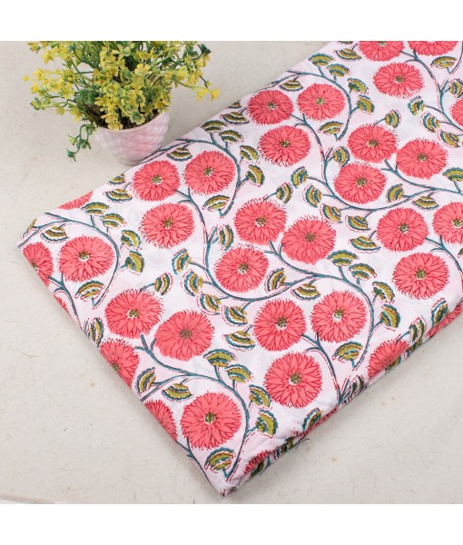 Hand Block Printed Cotton Multi Floral Gray Fabric