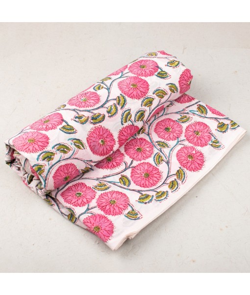 Hand Block Printed Multi Floral Traffic white Cotton Fabric