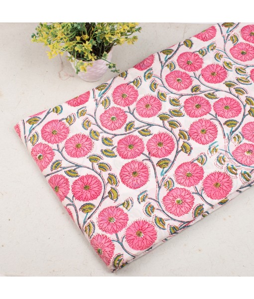 Hand Block Printed Multi Floral Traffic white Cotton Fabric