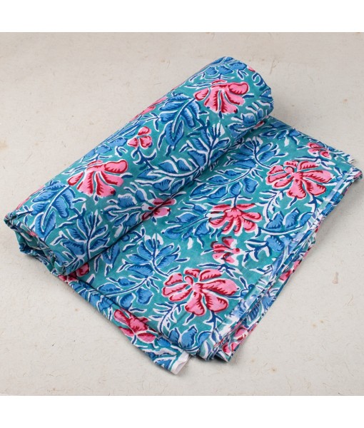 Handmade Block Printed Cotton Multi Floral Blue Fabric