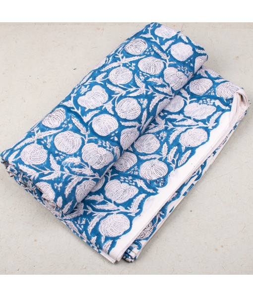 Handmade Block Printed Cotton Multi Floral Sky blue Fabric