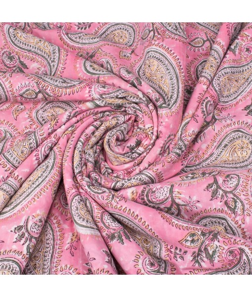 Handmade Multi Pink Floral Block Printed Cotton Indian Fabric