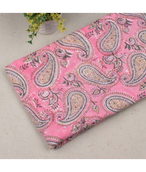 Handmade Multi Pink Floral Block Printed Cotton Indian Fabric