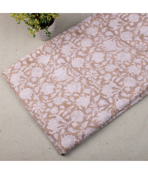 Handmade Block Printed Cotton Multi Floral Silver Pink Fabric