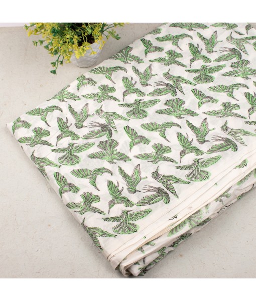 Handmade Block Printed Cotton Multi Floral Pure white Fabric