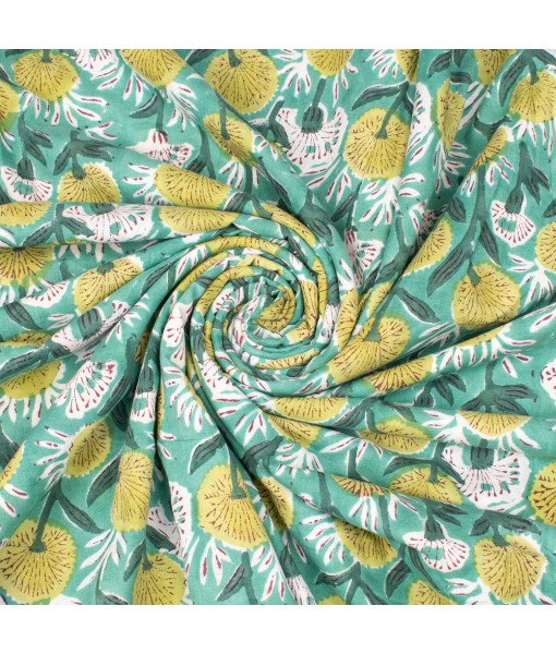 Handmade Green Multi Floral Block Printed Fabric Dress Material