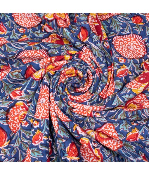 Handmade Blue Multi Floral Block Printed Fabric Dress Material