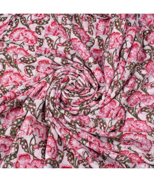 Handmade Pink Multi Floral Block Printed Fabric Dress Material - Tulinii