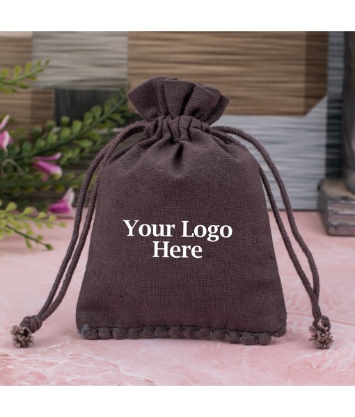 Umbra Grey Cotton Drawstring Pouch for Jewellery Packaging With Brand Logo Print