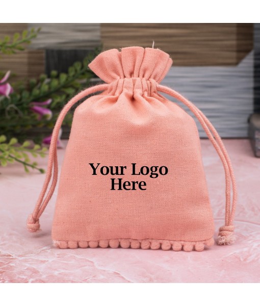 Ruddy Pink Designer Cotton Drawstring Jewellery Pouch for Packaging With Brand Logo Print