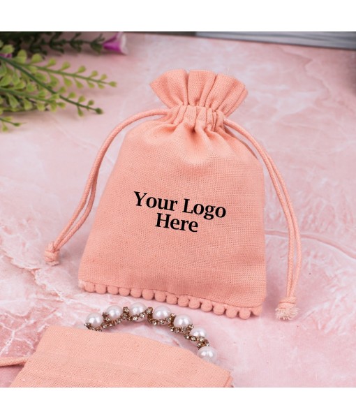 Ruddy Pink Designer Cotton Drawstring Jewellery Pouch for Packaging With Brand Logo Print