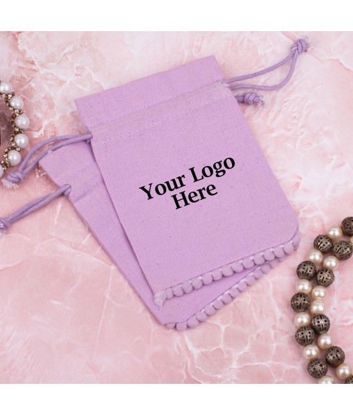 Pastel Violet Designer Cotton Drawstring Jewellery Pouch for Packaging With Brand Logo Print