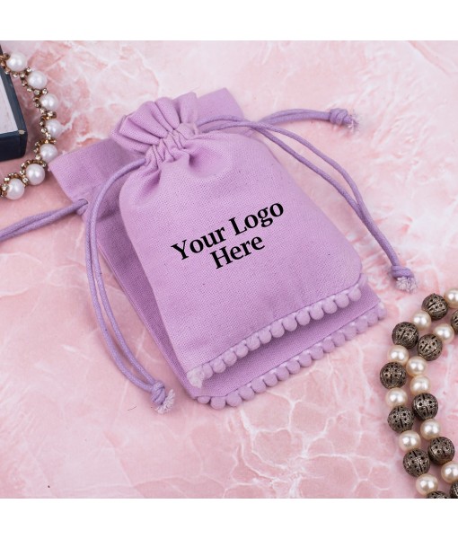 Pastel Violet Designer Cotton Drawstring Jewellery Pouch for Packaging With Brand Logo Print