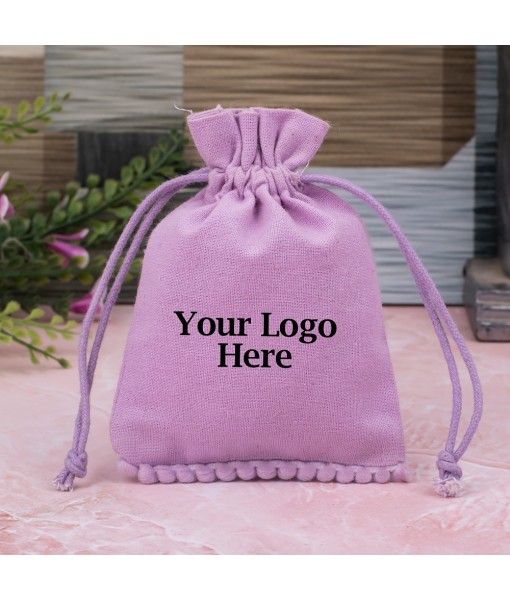 Pastel Violet Designer Cotton Drawstring Jewellery Pouch for Packaging With Brand Logo Print