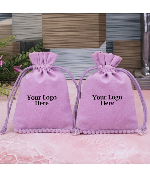 Pastel Violet Designer Cotton Drawstring Jewellery Pouch for Packaging With Brand Logo Print