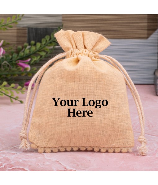 Light Ivory Designer Cotton Drawstring Jewellery Pouch for Packaging With Brand Logo Print