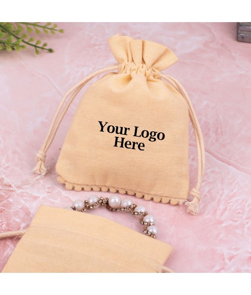 Light Ivory Designer Cotton Drawstring Jewellery Pouch for Packaging With Brand Logo Print