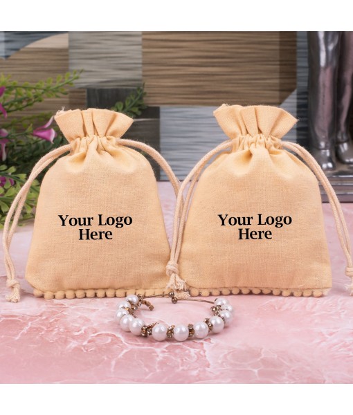 Light Ivory Designer Cotton Drawstring Jewellery Pouch for Packaging With Brand Logo Print