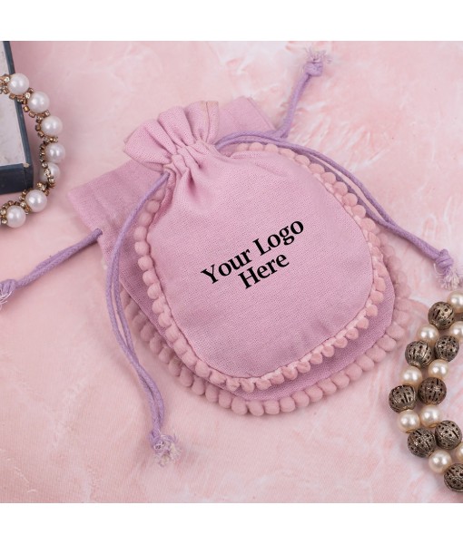 Light Pink Designer Cotton Pouches & Bags For Packaging, Wedding Favor Bags With Brand Logo