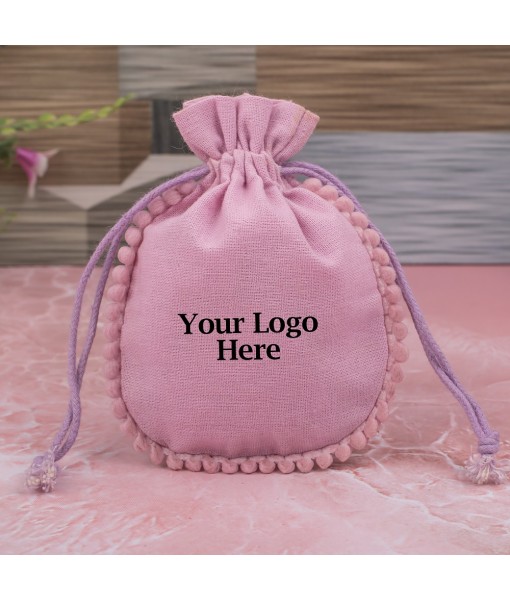 Light Pink Designer Cotton Pouches & Bags For Packaging, Wedding Favor Bags With Brand Logo