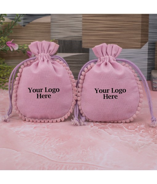 Light Pink Designer Cotton Pouches & Bags For Packaging, Wedding Favor Bags With Brand Logo