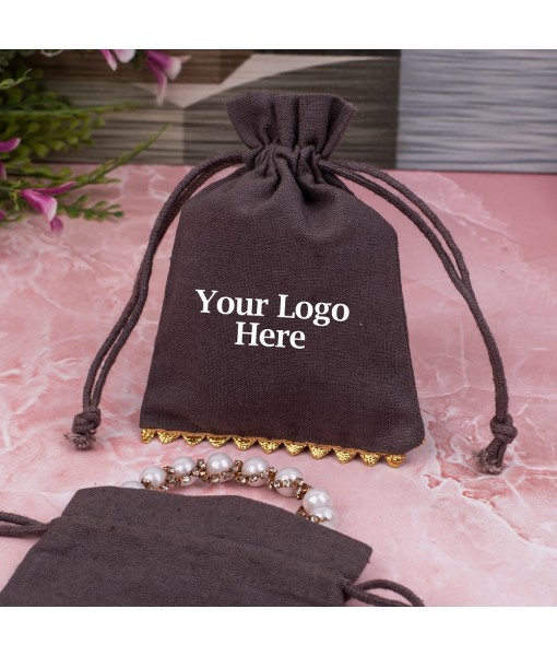 Brown Designer Cotton Pouches & Bags For Packaging, Wedding Favor Bags With Brand Logo