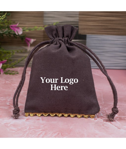 Brown Designer Cotton Pouches & Bags For Packaging, Wedding Favor Bags With Brand Logo