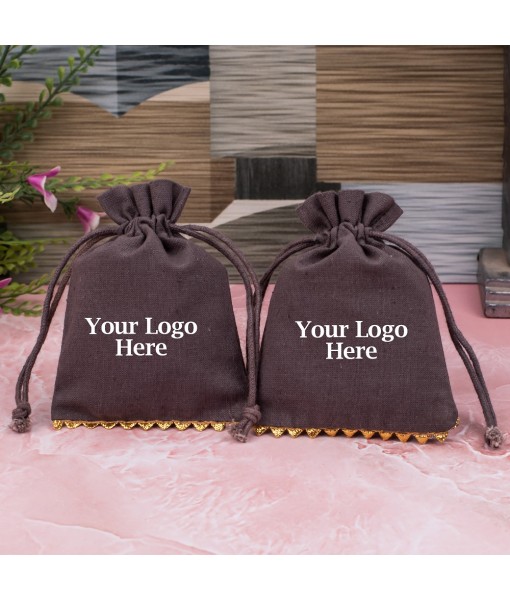 Brown Designer Cotton Pouches & Bags For Packaging, Wedding Favor Bags With Brand Logo